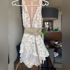 Lace Appliqué white party dress